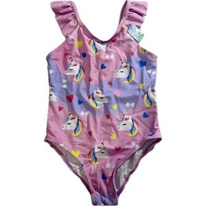 Girls Unicorn Swimsuit Ruffle Sleeves Hearts Summer Kids Swimming 8Y‎